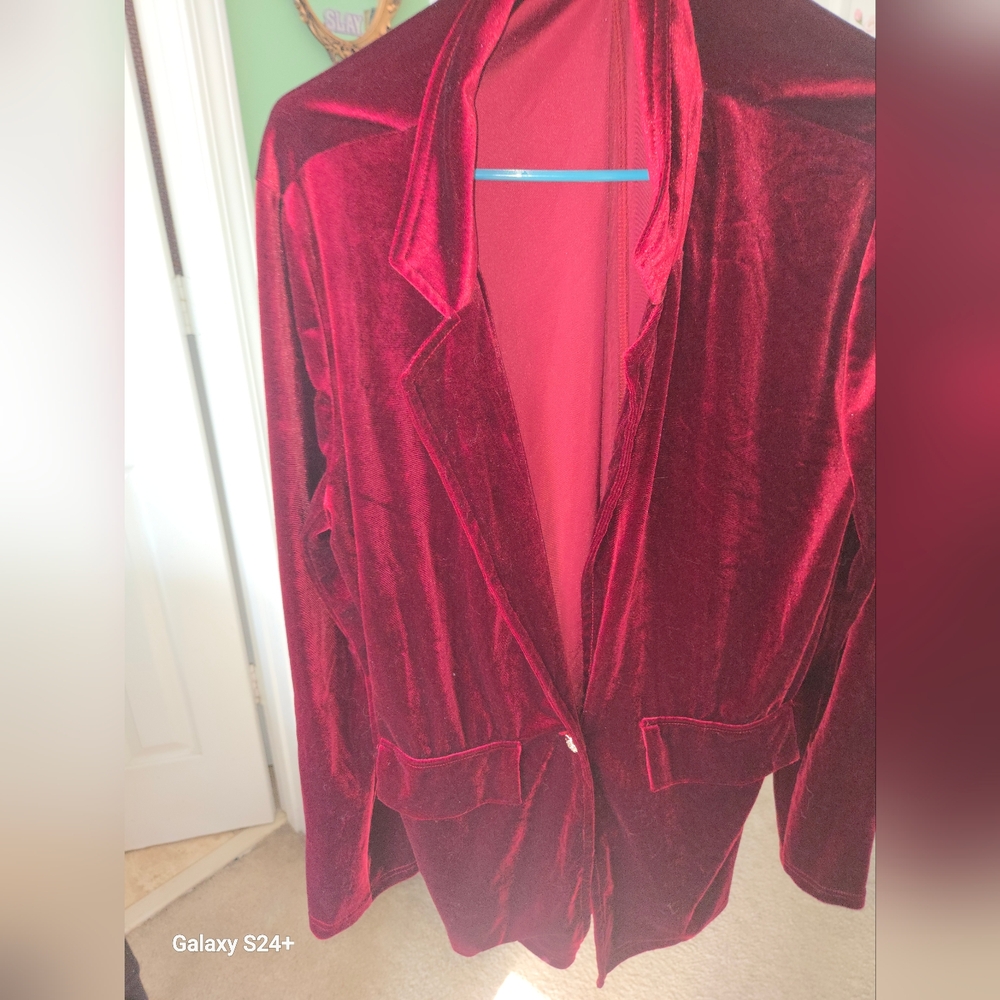 Velvet Blazer Jacket W/ Gold Button In - Deep Burgundy Size Large